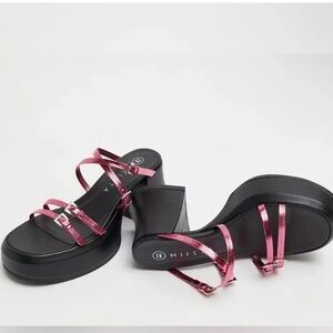 EB MIISTA Nara Sandals 39 New Black and Pink Women's Platform SandalsE